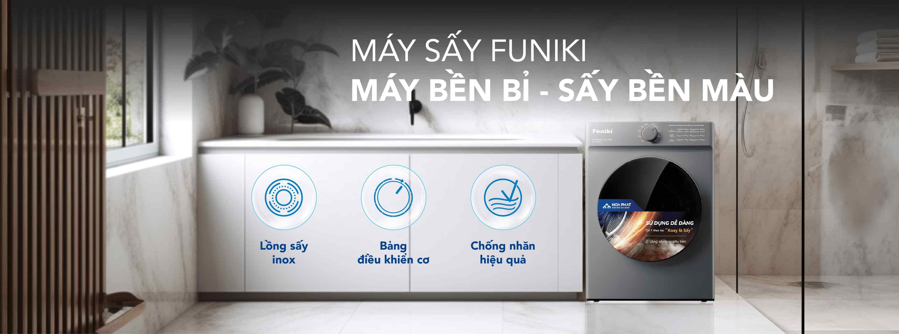 Máy sấy thông hơi Funiki 8kg HD V680AG